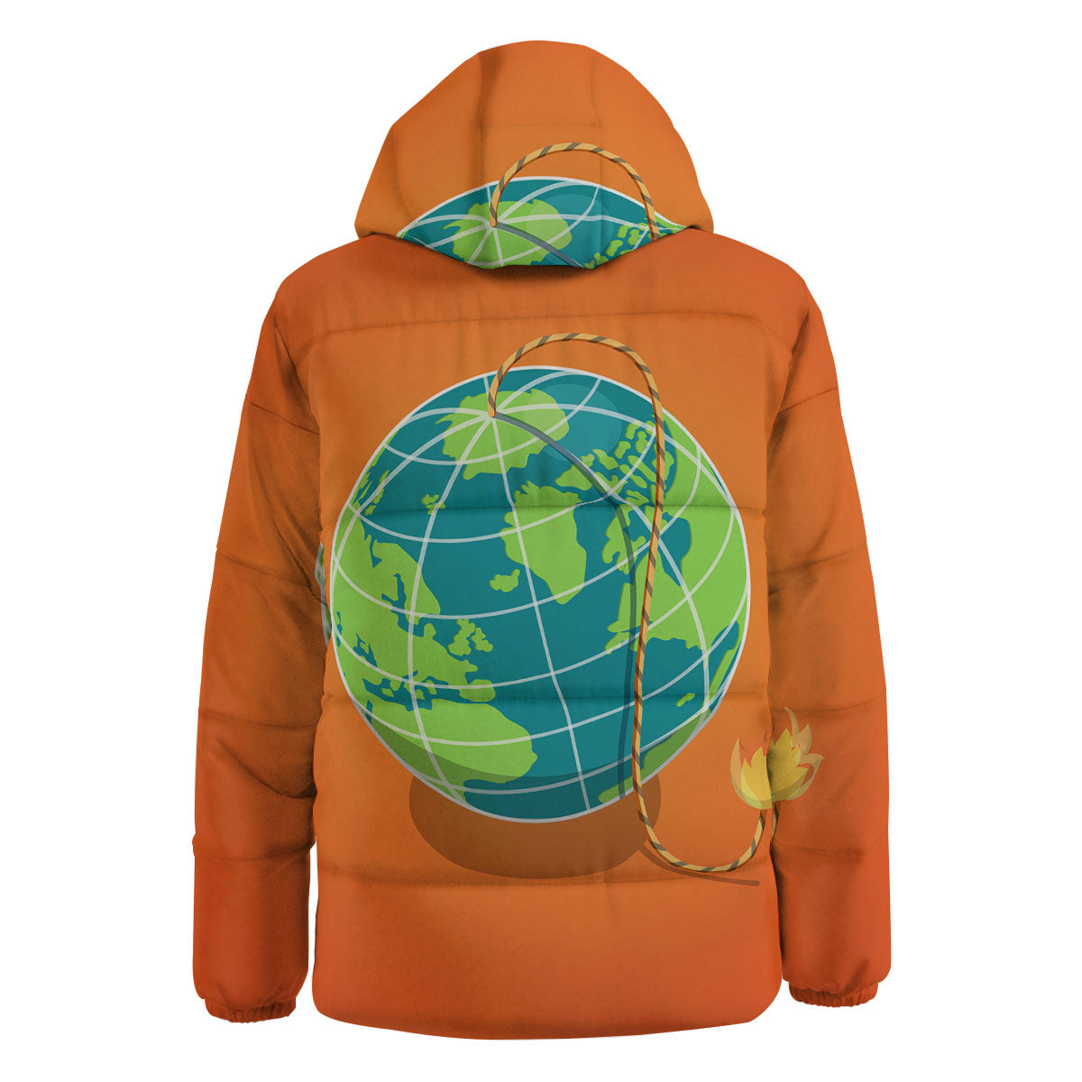 Planet Earth With Burning Fuse Orange Print Down Jacket-grizzshop