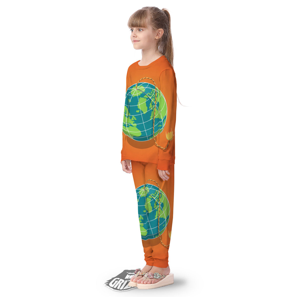Planet Earth With Burning Fuse Orange Print Kid's Pajamas-grizzshop