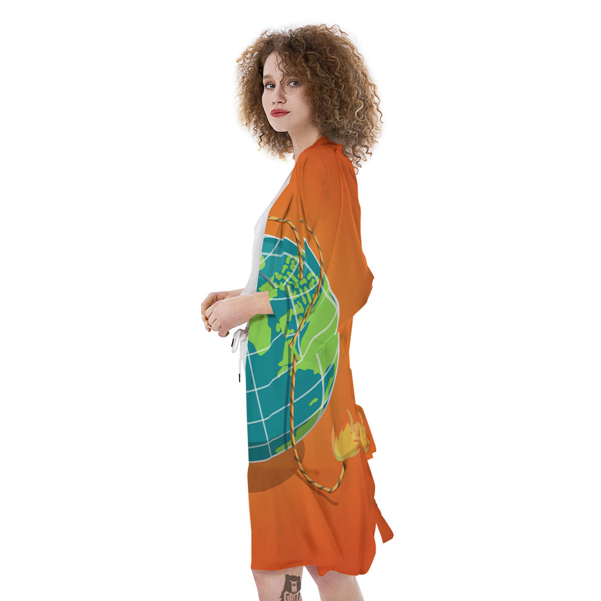 Planet Earth With Burning Fuse Orange Print Kimono-grizzshop
