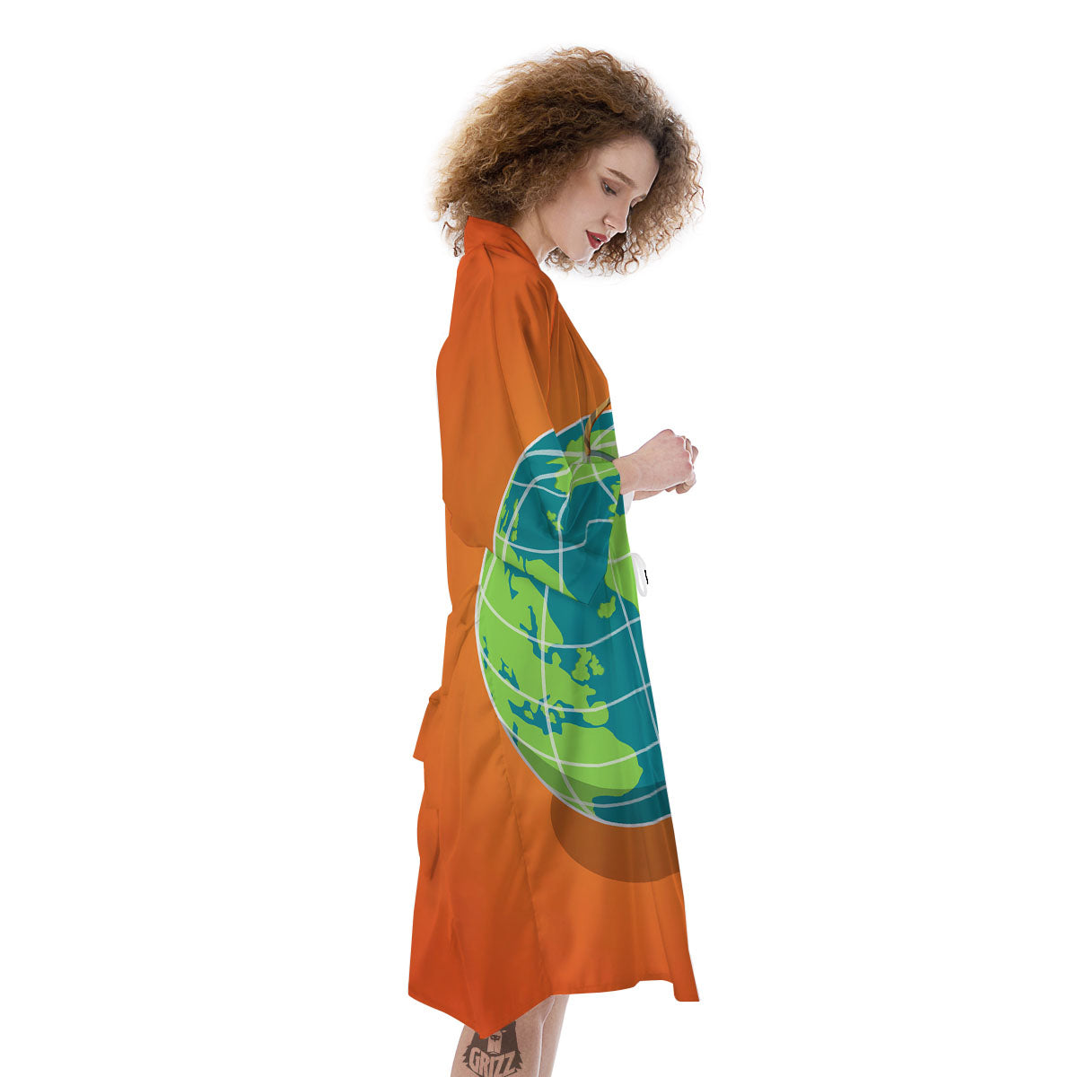Planet Earth With Burning Fuse Orange Print Kimono-grizzshop