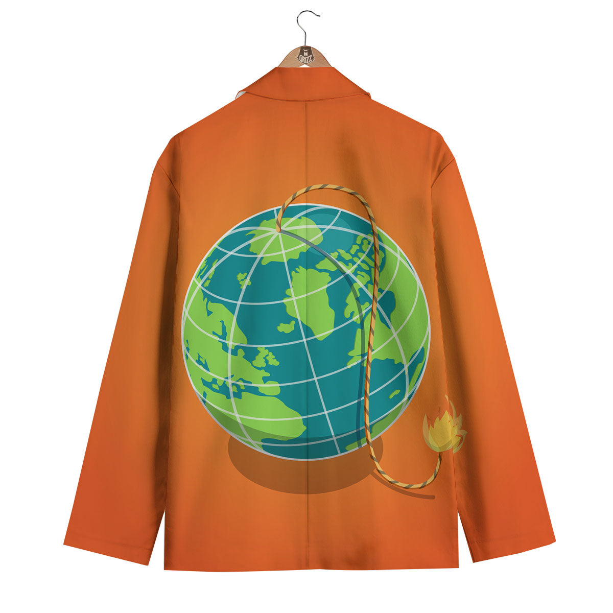 Planet Earth With Burning Fuse Orange Print Men's Blazer-grizzshop
