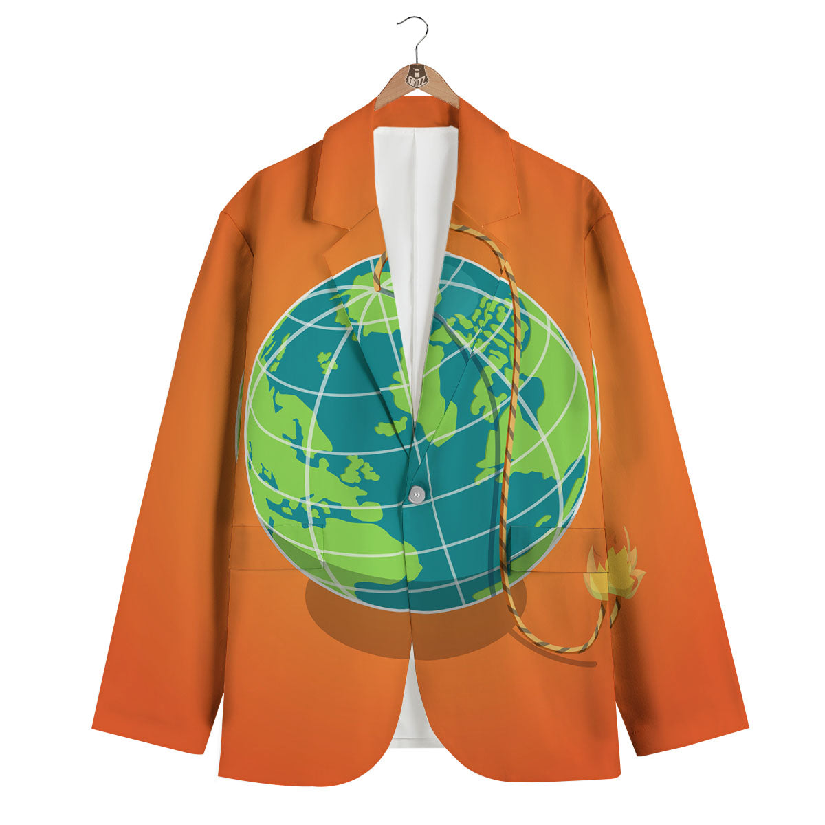 Planet Earth With Burning Fuse Orange Print Men's Blazer-grizzshop