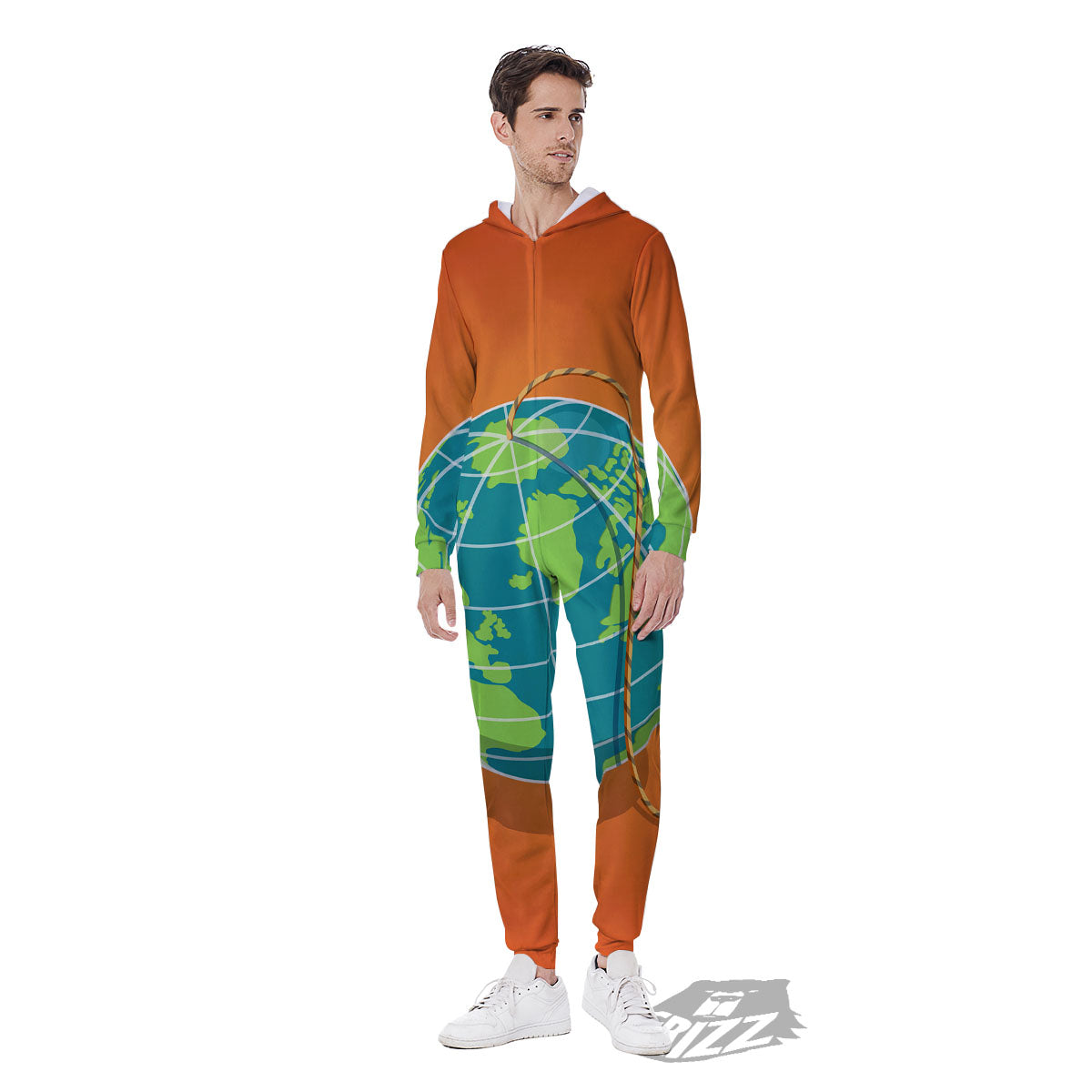 Planet Earth With Burning Fuse Orange Print Men's Jumpsuit-grizzshop