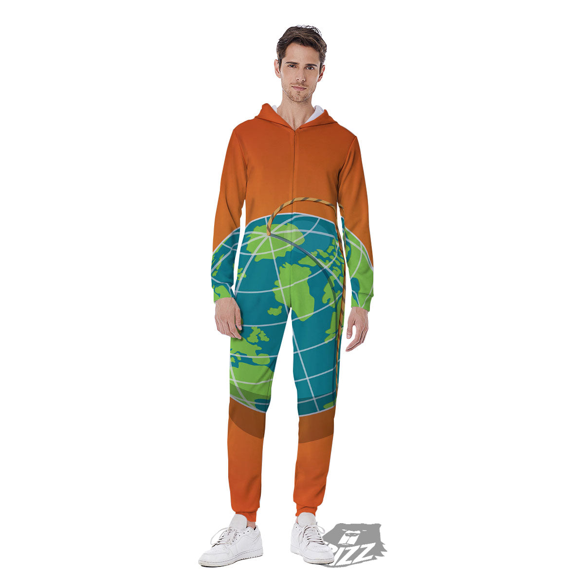Planet Earth With Burning Fuse Orange Print Men's Jumpsuit-grizzshop