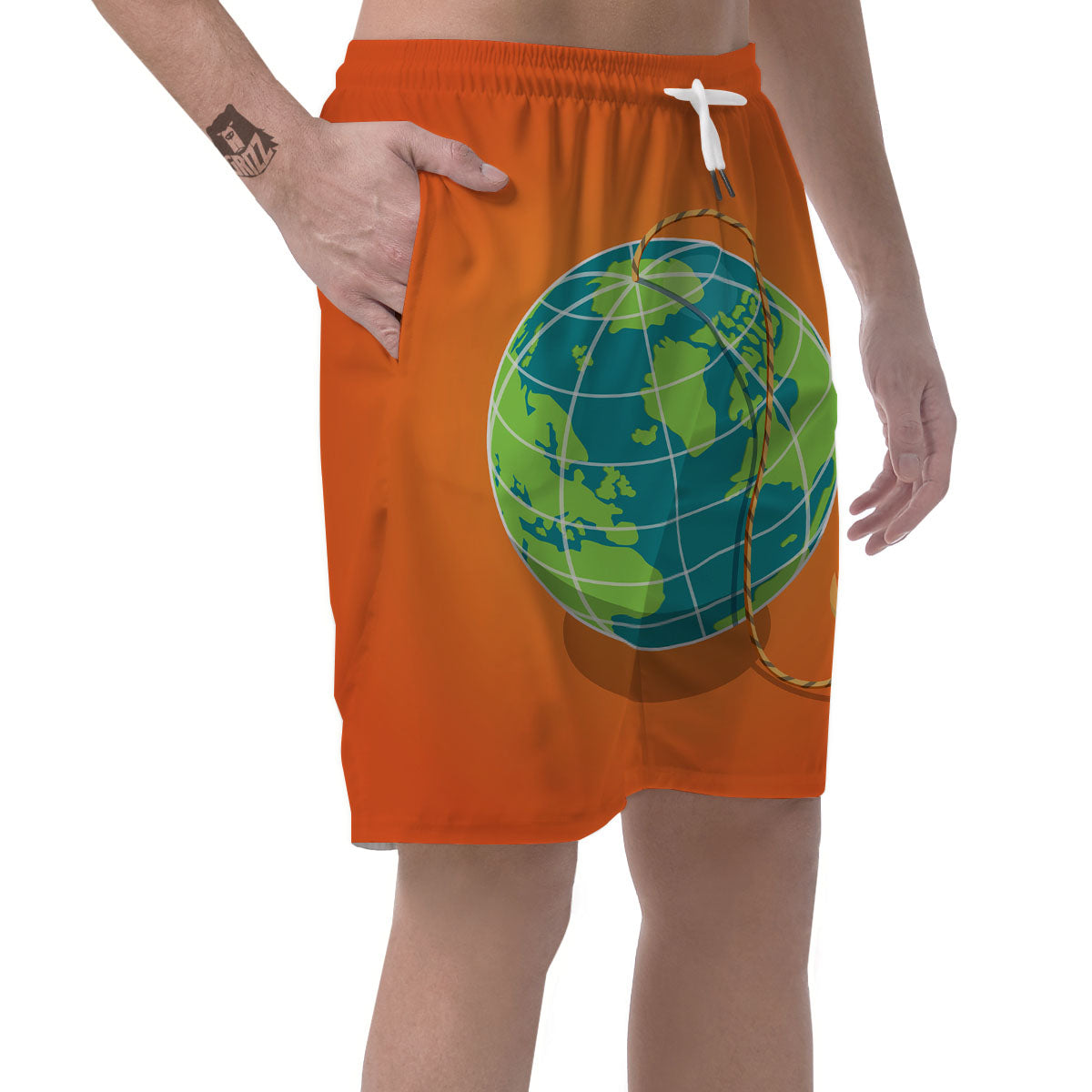 Planet Earth With Burning Fuse Orange Print Men's Shorts-grizzshop