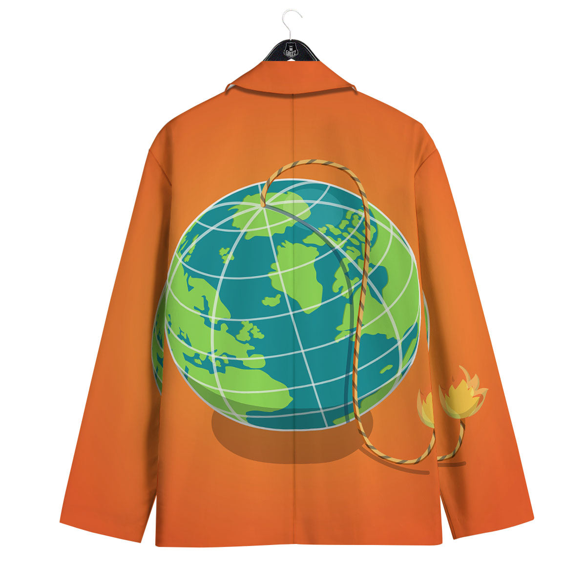 Planet Earth With Burning Fuse Orange Print Men's Sport Coat-grizzshop