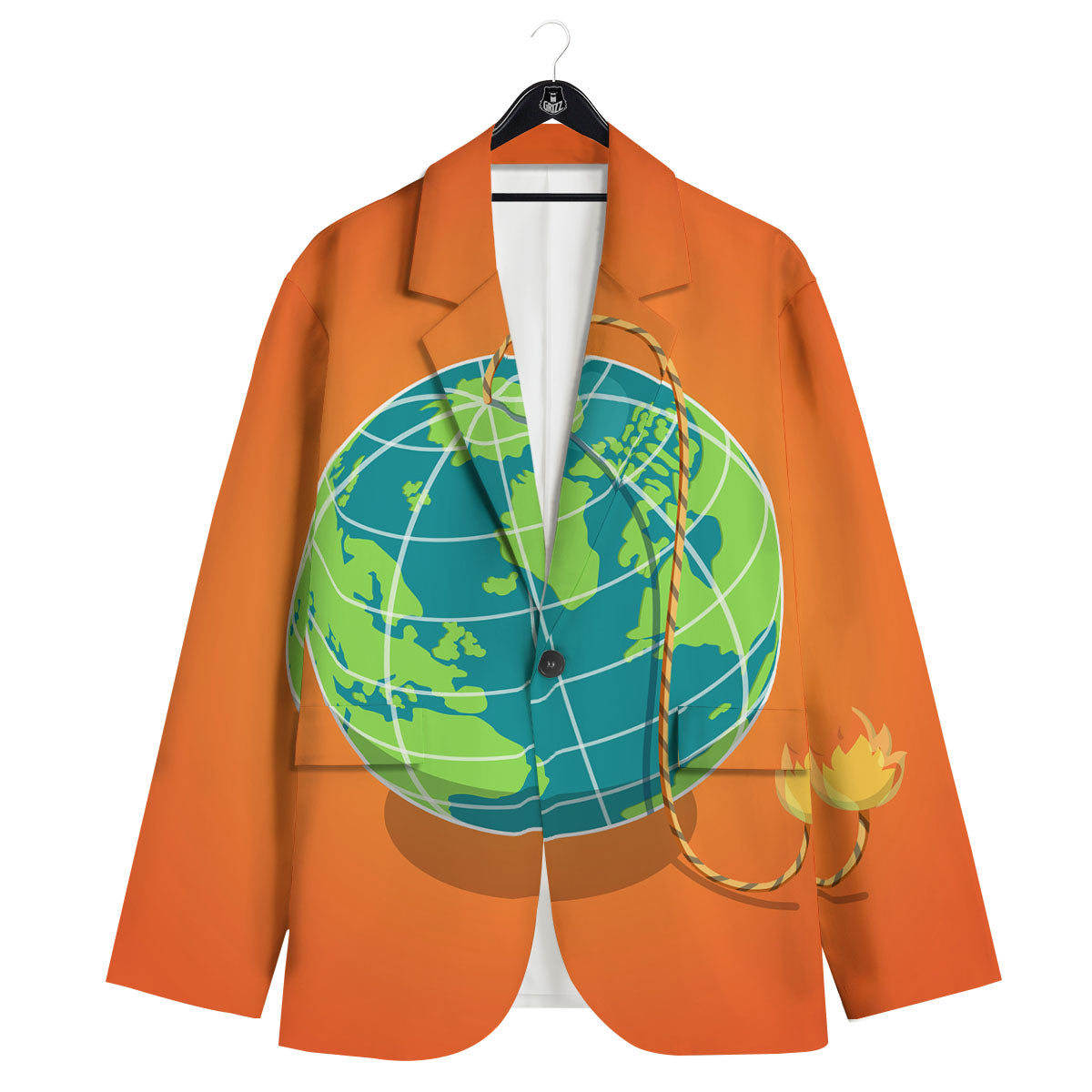 Planet Earth With Burning Fuse Orange Print Men's Sport Coat-grizzshop