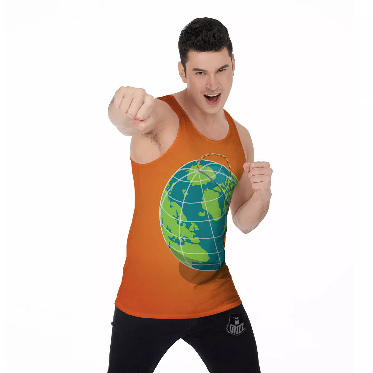 Planet Earth With Burning Fuse Orange Print Men's Tank Top-grizzshop