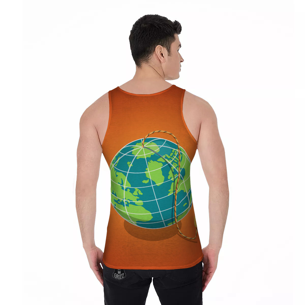 Planet Earth With Burning Fuse Orange Print Men's Tank Top-grizzshop