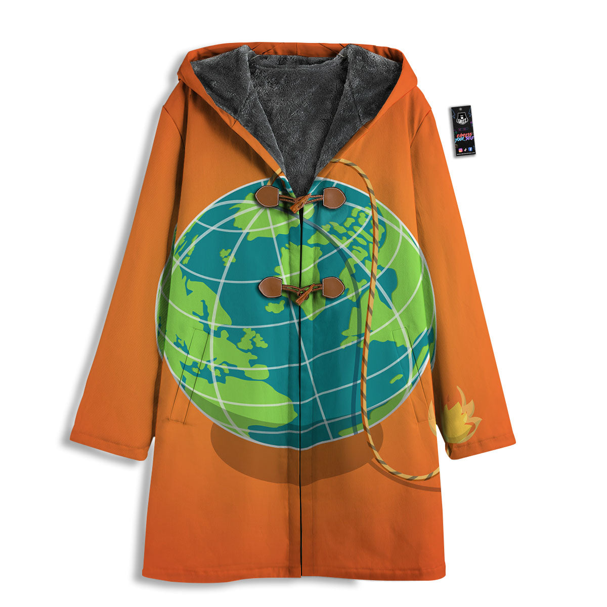 Planet Earth With Burning Fuse Orange Print Men's Windbreaker Jacket-grizzshop