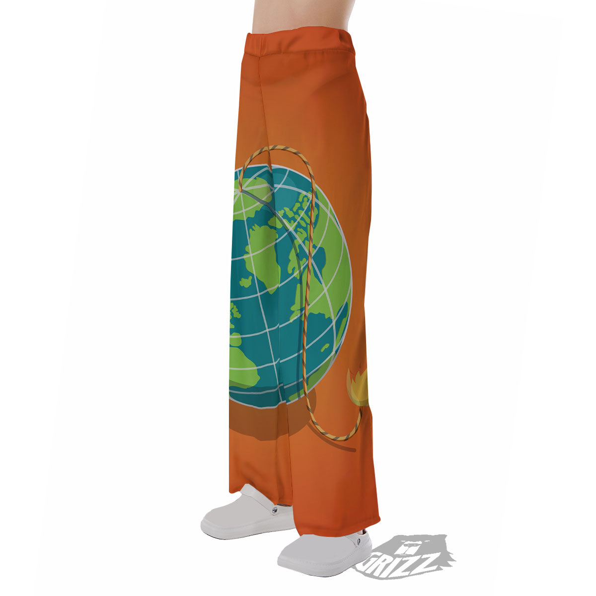 Planet Earth With Burning Fuse Orange Print Pajama Pants-grizzshop