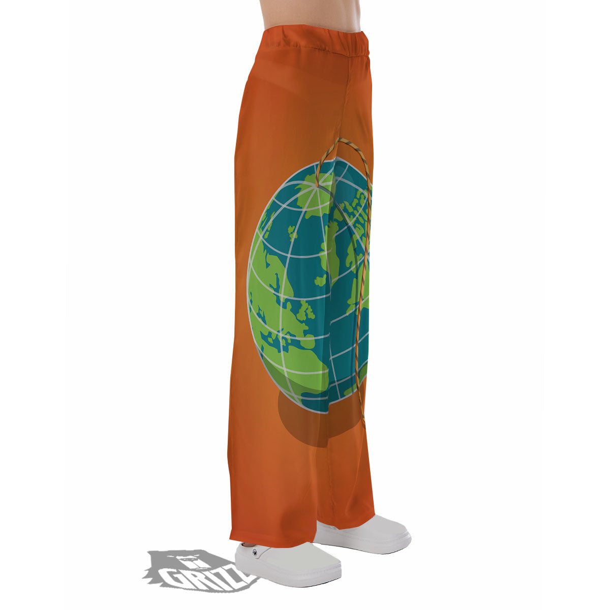 Planet Earth With Burning Fuse Orange Print Pajama Pants-grizzshop