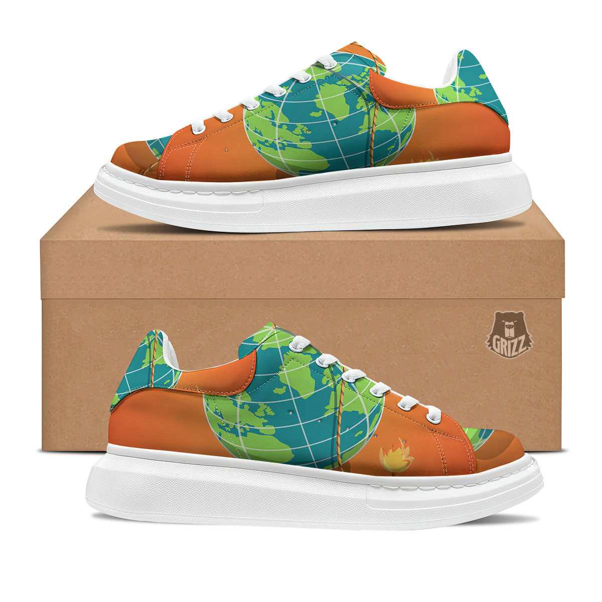 Planet Earth With Burning Fuse Orange Print Platform Shoes-grizzshop