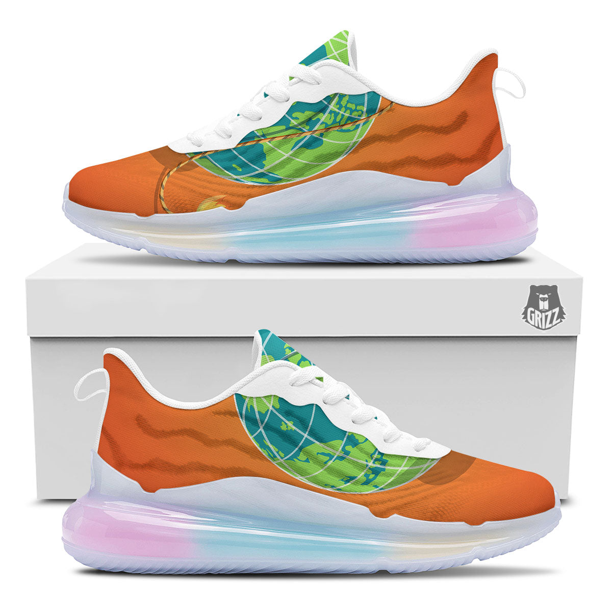 Planet Earth With Burning Fuse Orange Print Running Sneakers-grizzshop