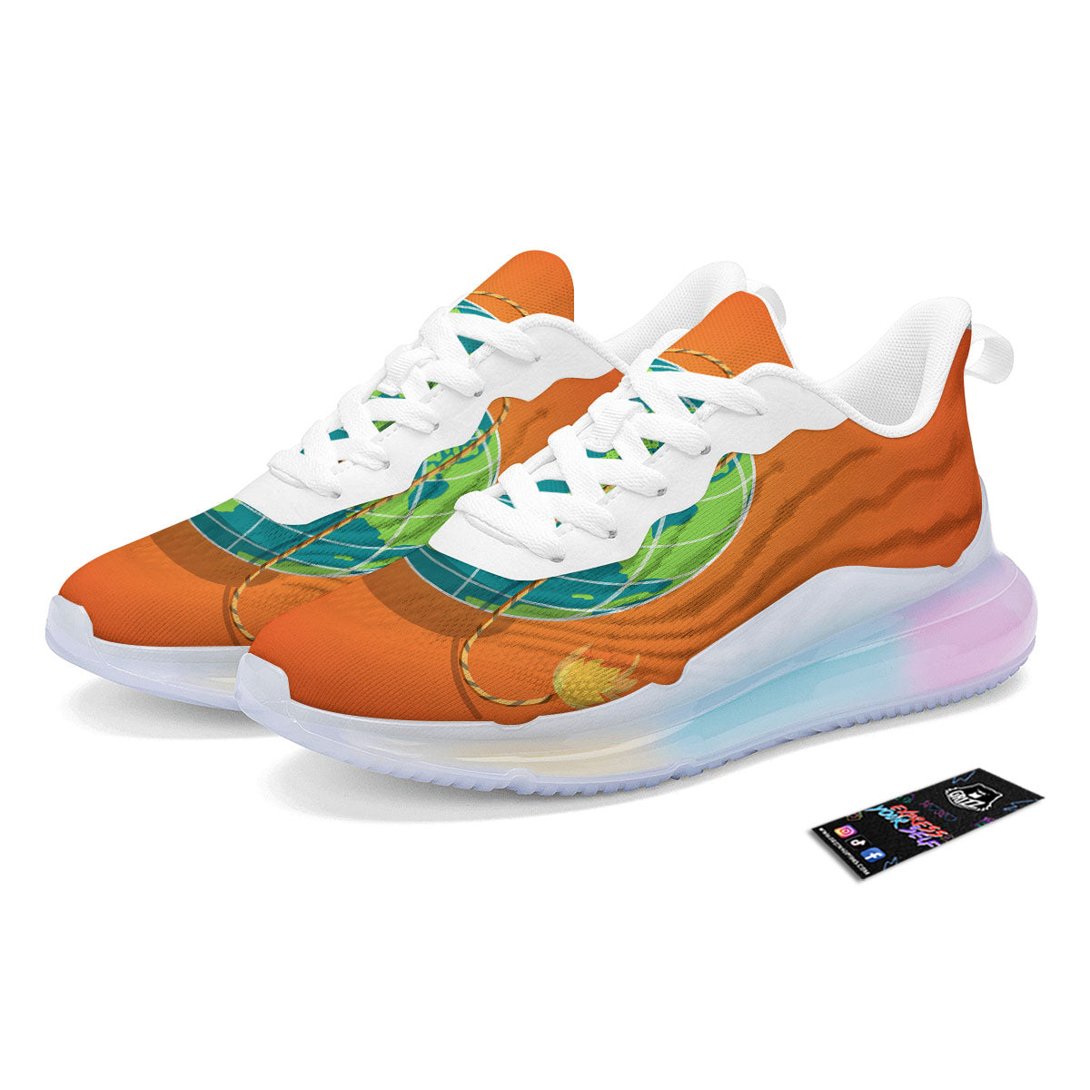 Planet Earth With Burning Fuse Orange Print Running Sneakers-grizzshop