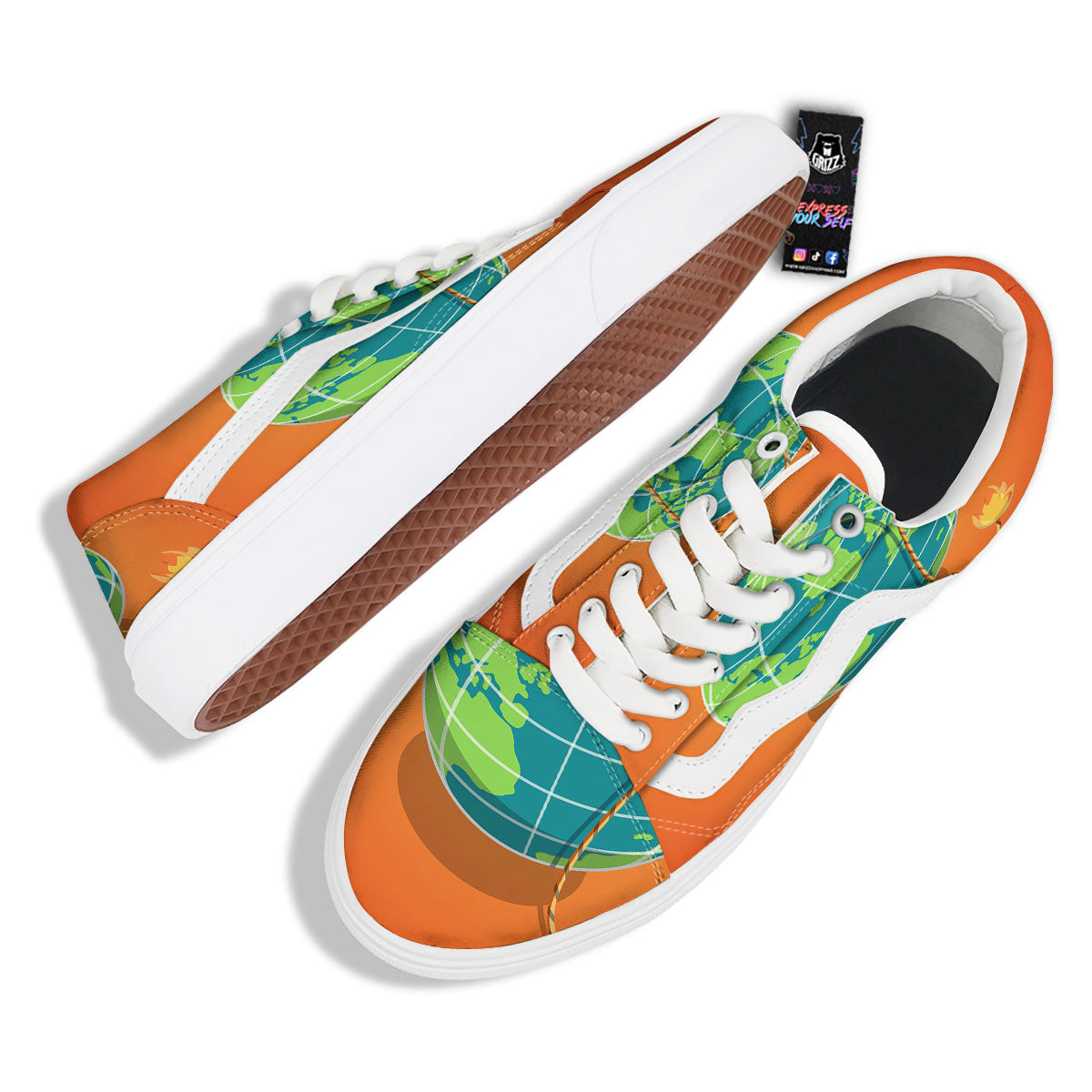 Planet Earth With Burning Fuse Orange Print Skate Shoes-grizzshop