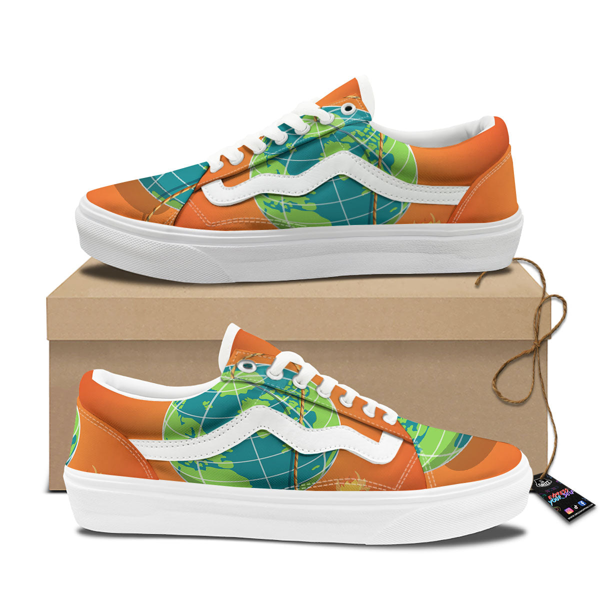 Planet Earth With Burning Fuse Orange Print Skate Shoes-grizzshop