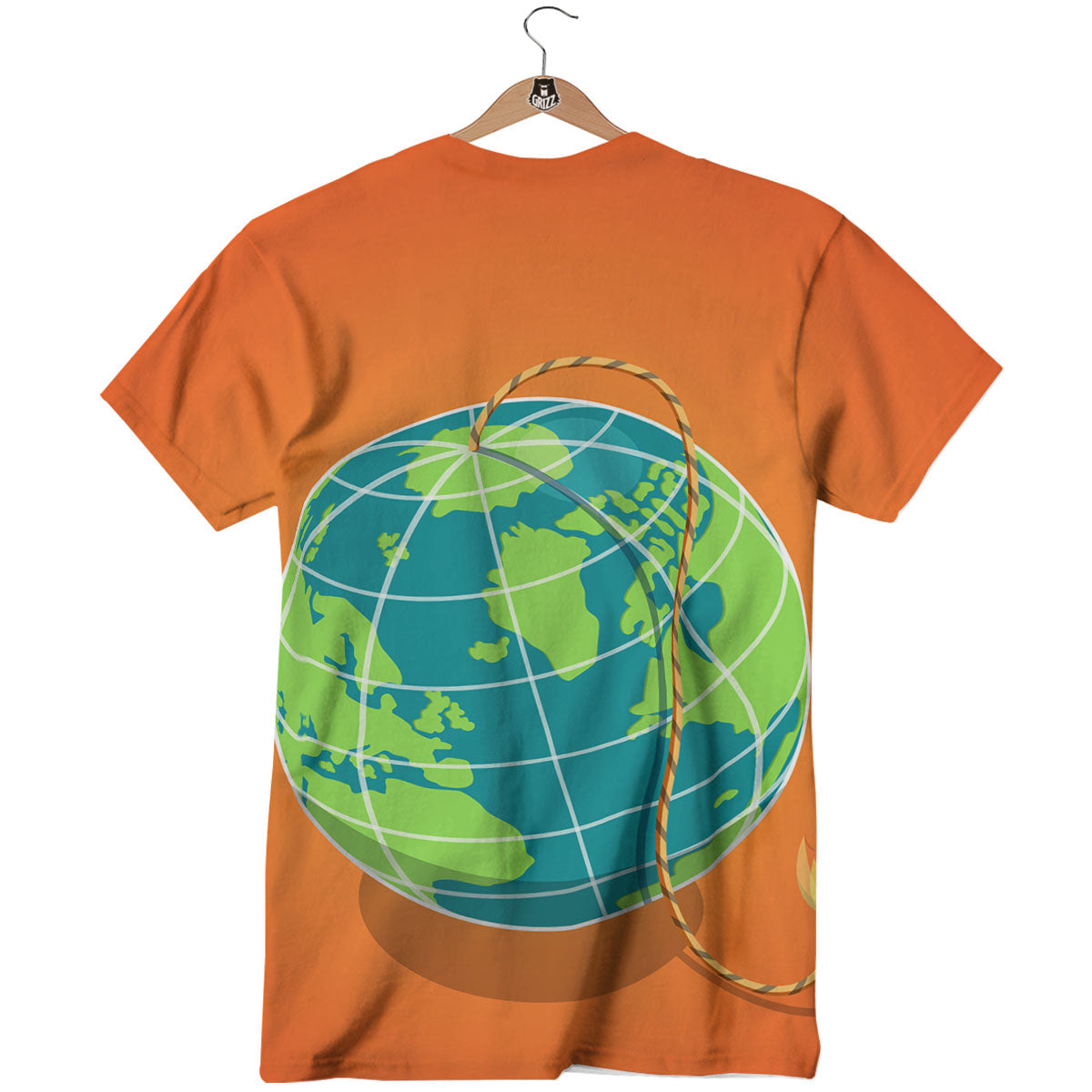 Planet Earth With Burning Fuse Orange Print T-Shirt-grizzshop