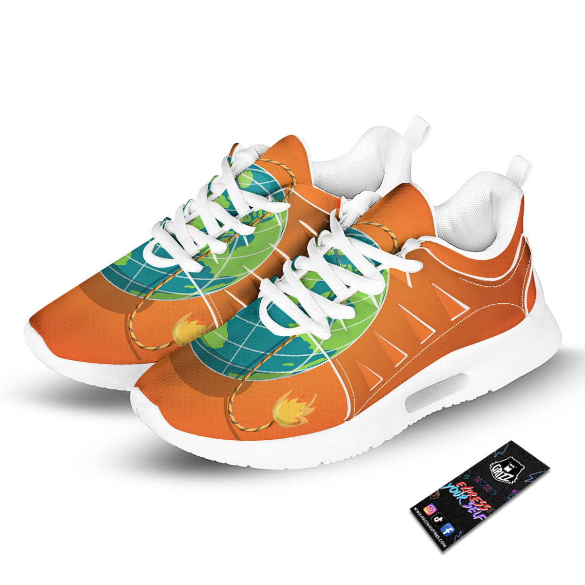 Planet Earth With Burning Fuse Orange Print Tennis Shoes-grizzshop