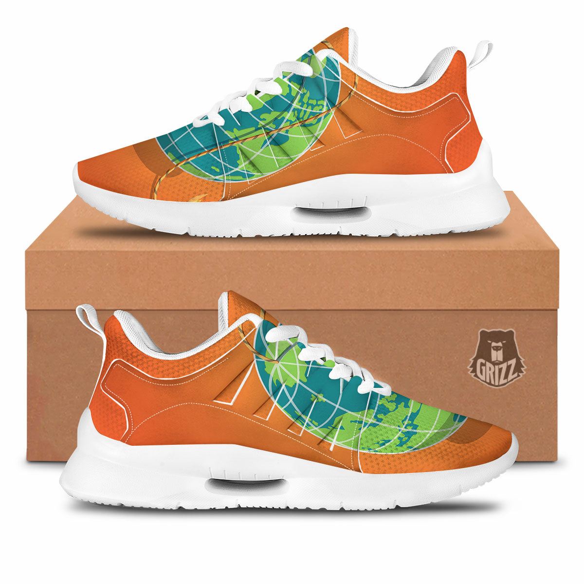 Planet Earth With Burning Fuse Orange Print Tennis Shoes-grizzshop
