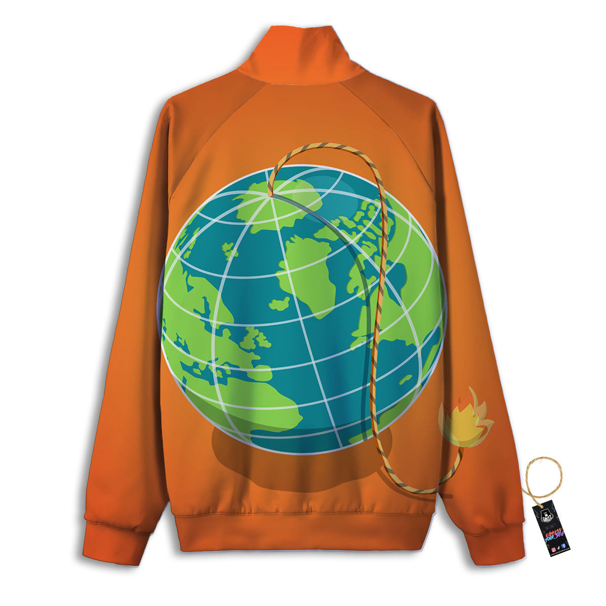 Planet Earth With Burning Fuse Orange Print Track Jacket-grizzshop