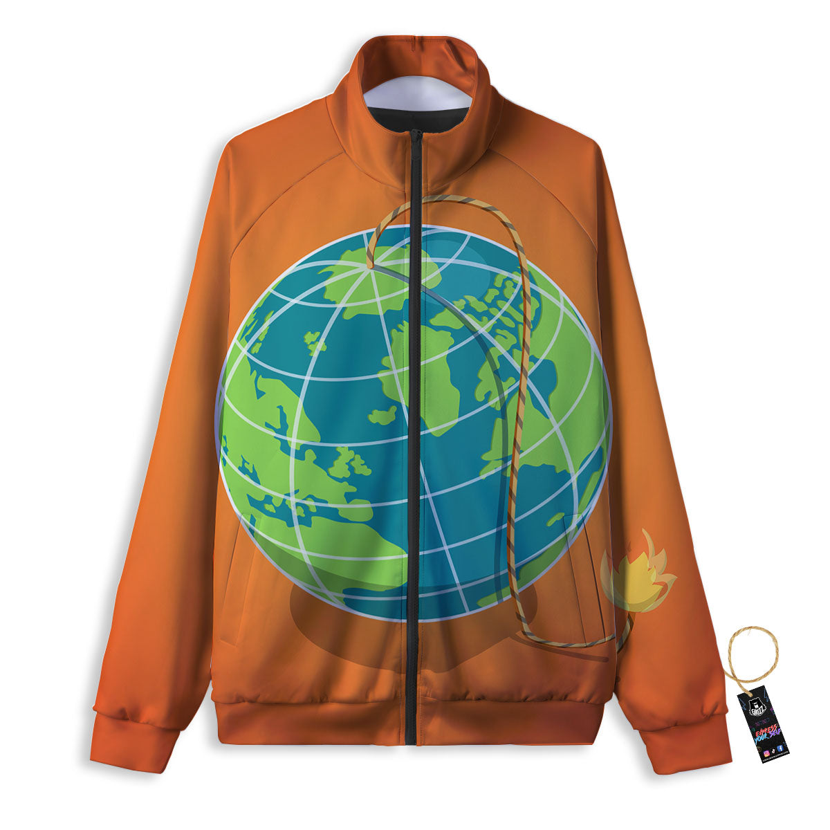 Planet Earth With Burning Fuse Orange Print Track Jacket-grizzshop