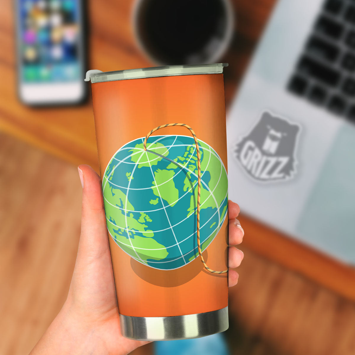 Planet Earth With Burning Fuse Orange Print Tumbler-grizzshop
