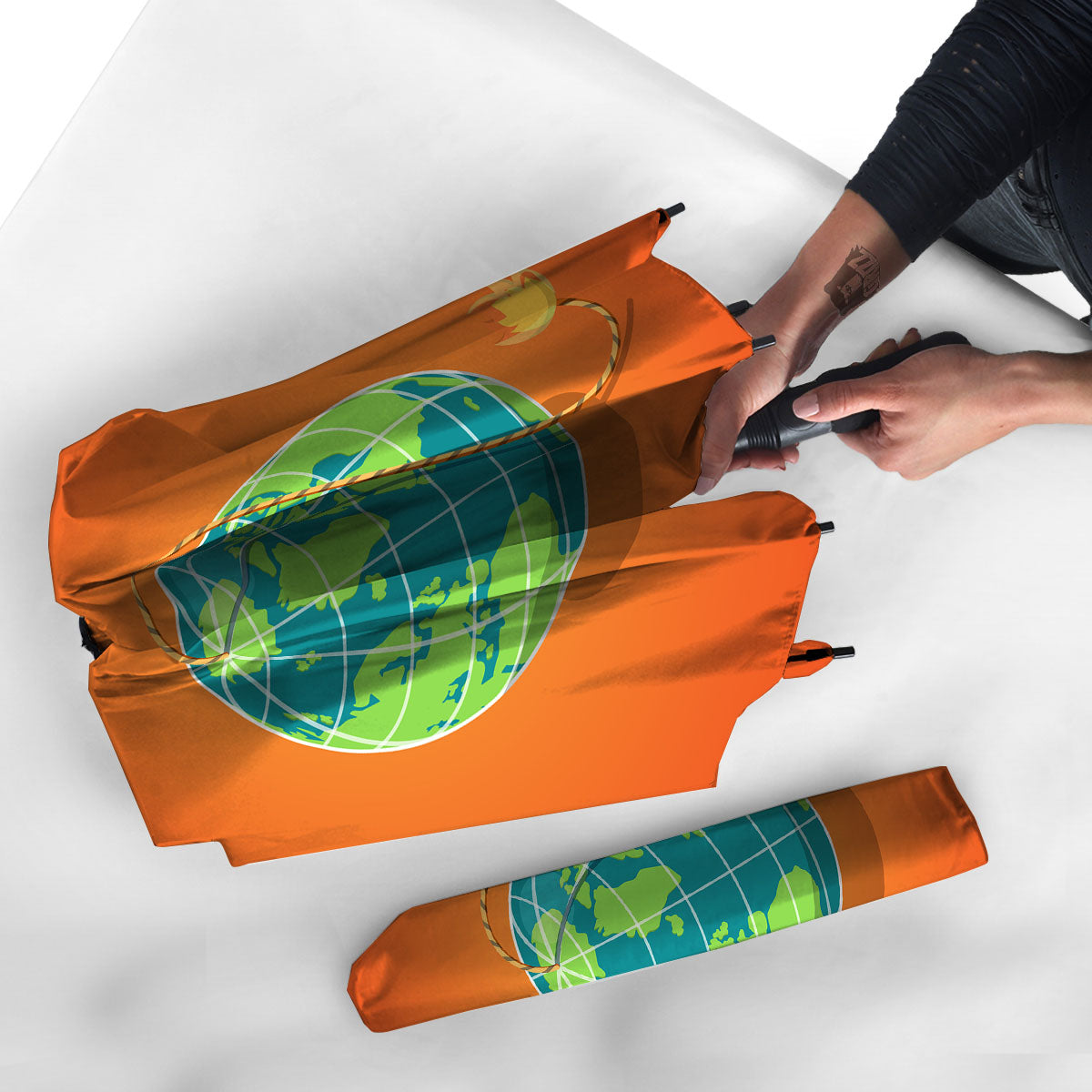 Planet Earth With Burning Fuse Orange Print Umbrella-grizzshop