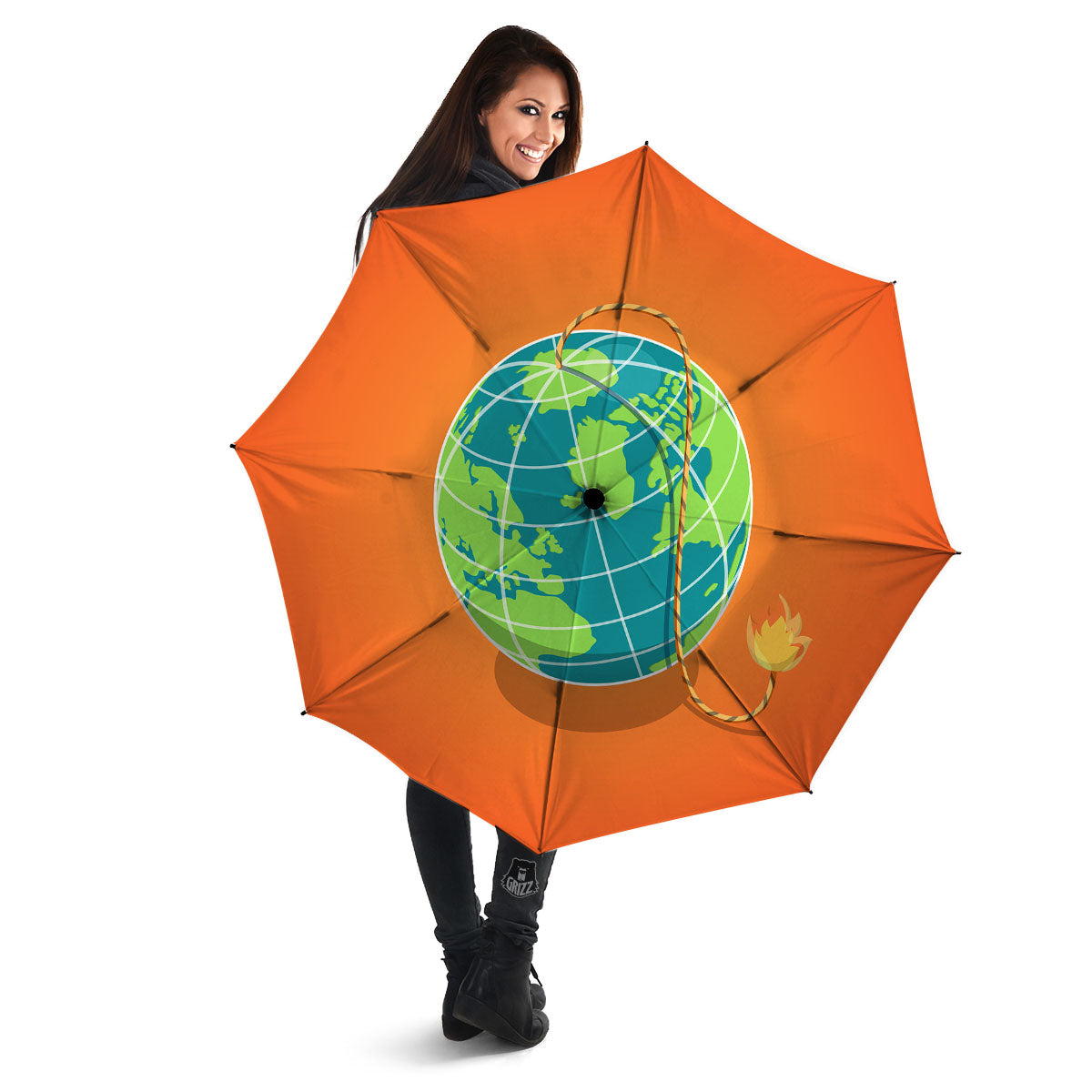 Planet Earth With Burning Fuse Orange Print Umbrella-grizzshop