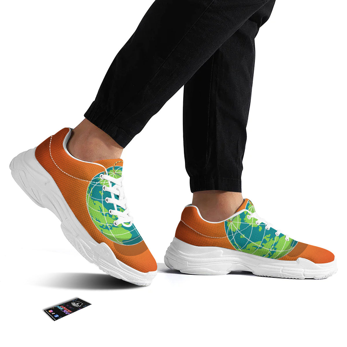 Planet Earth With Burning Fuse Orange Print White Chunky Shoes-grizzshop