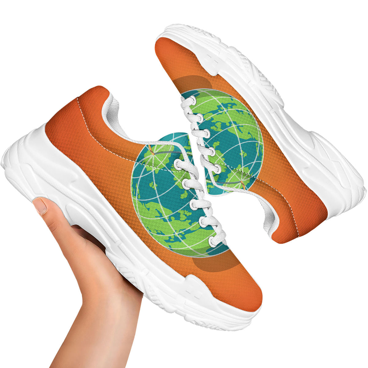 Planet Earth With Burning Fuse Orange Print White Chunky Shoes-grizzshop