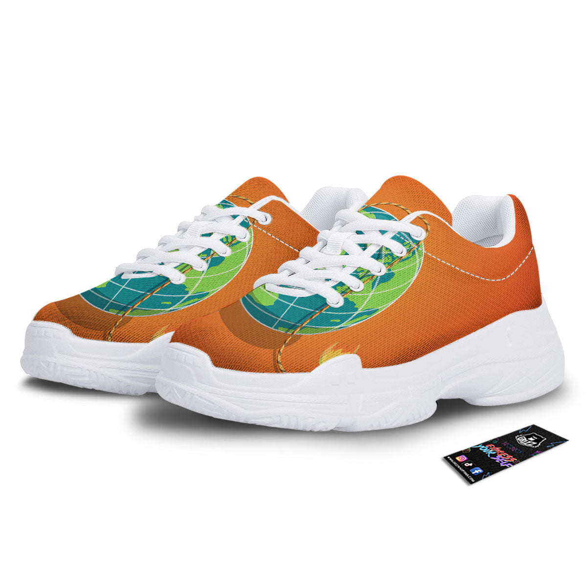 Planet Earth With Burning Fuse Orange Print White Chunky Shoes-grizzshop