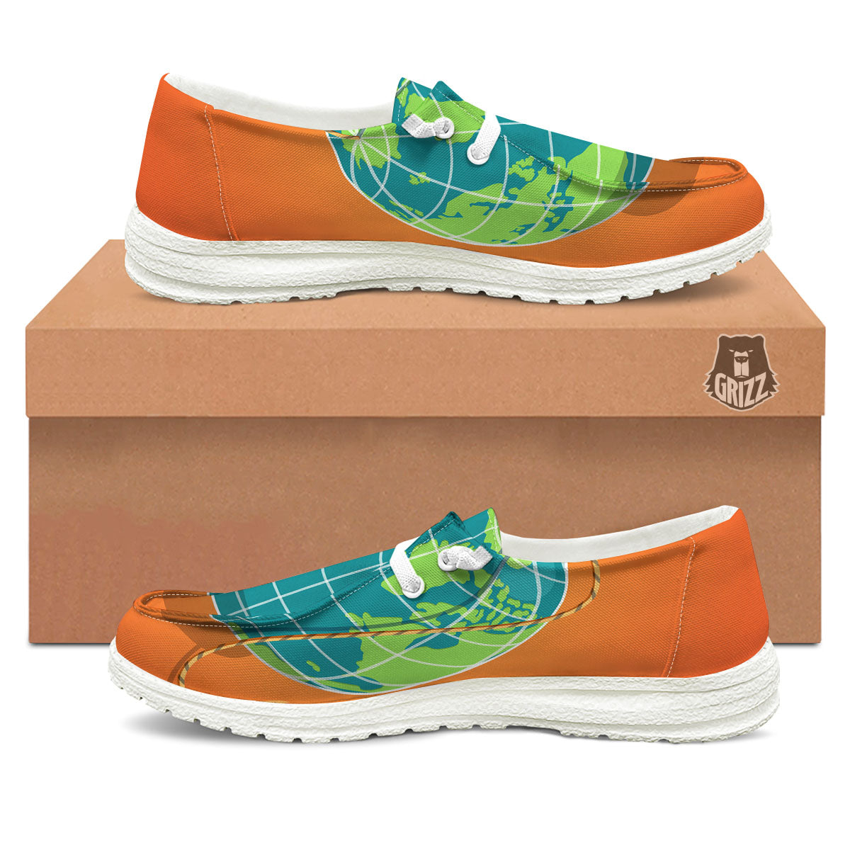 Planet Earth With Burning Fuse Orange Print White Loafers-grizzshop