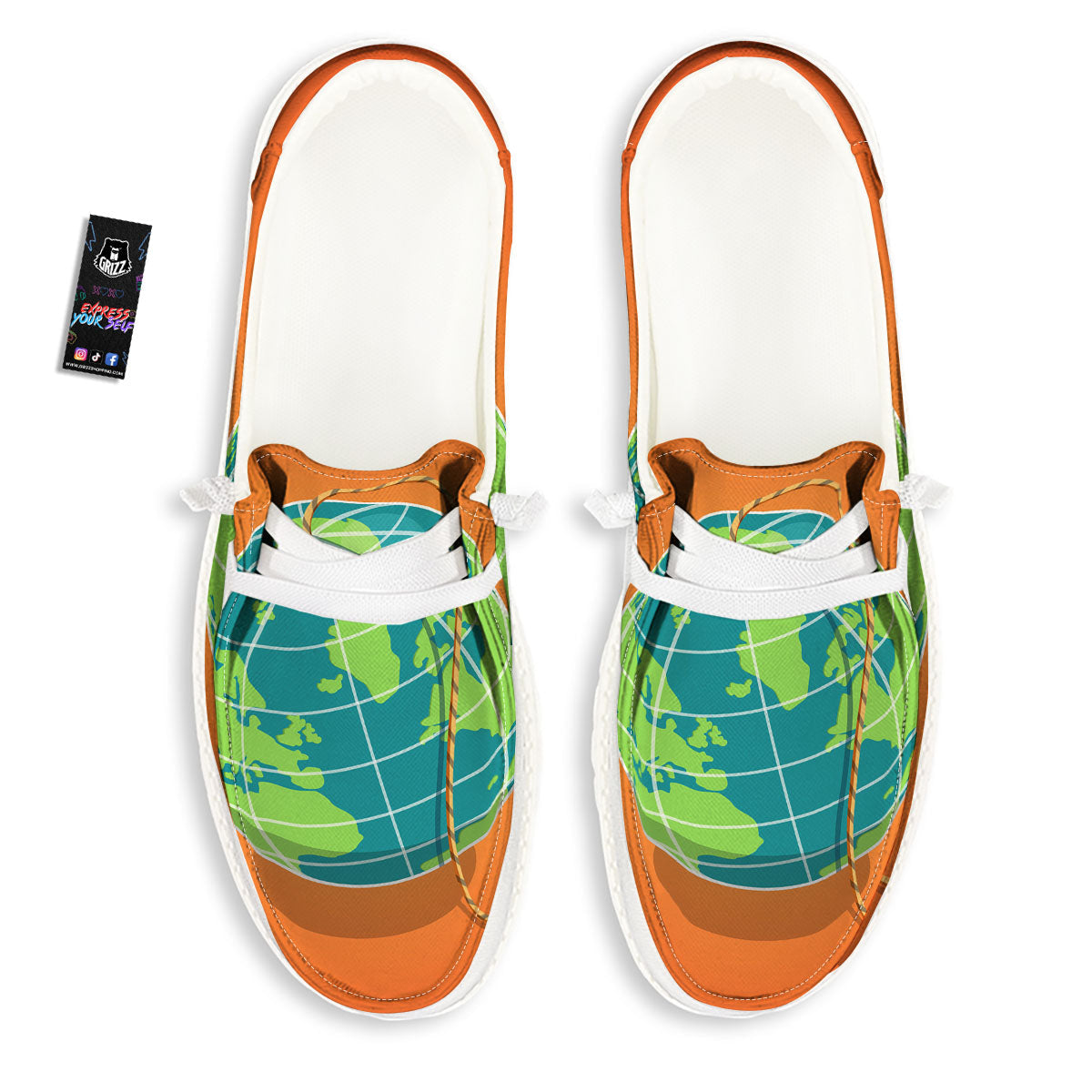Planet Earth With Burning Fuse Orange Print White Loafers-grizzshop