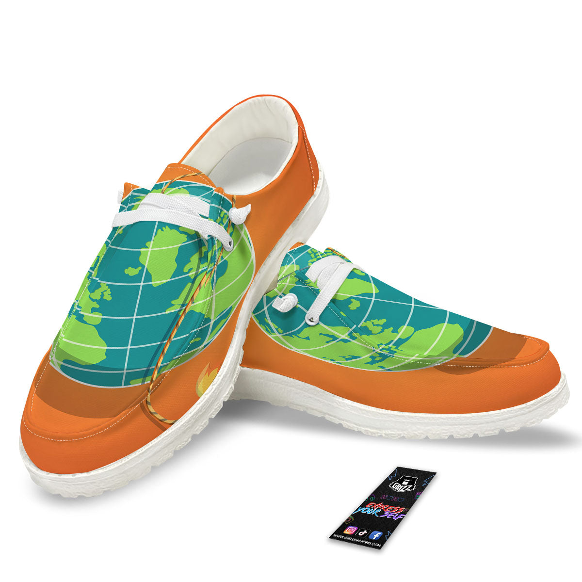 Planet Earth With Burning Fuse Orange Print White Loafers-grizzshop
