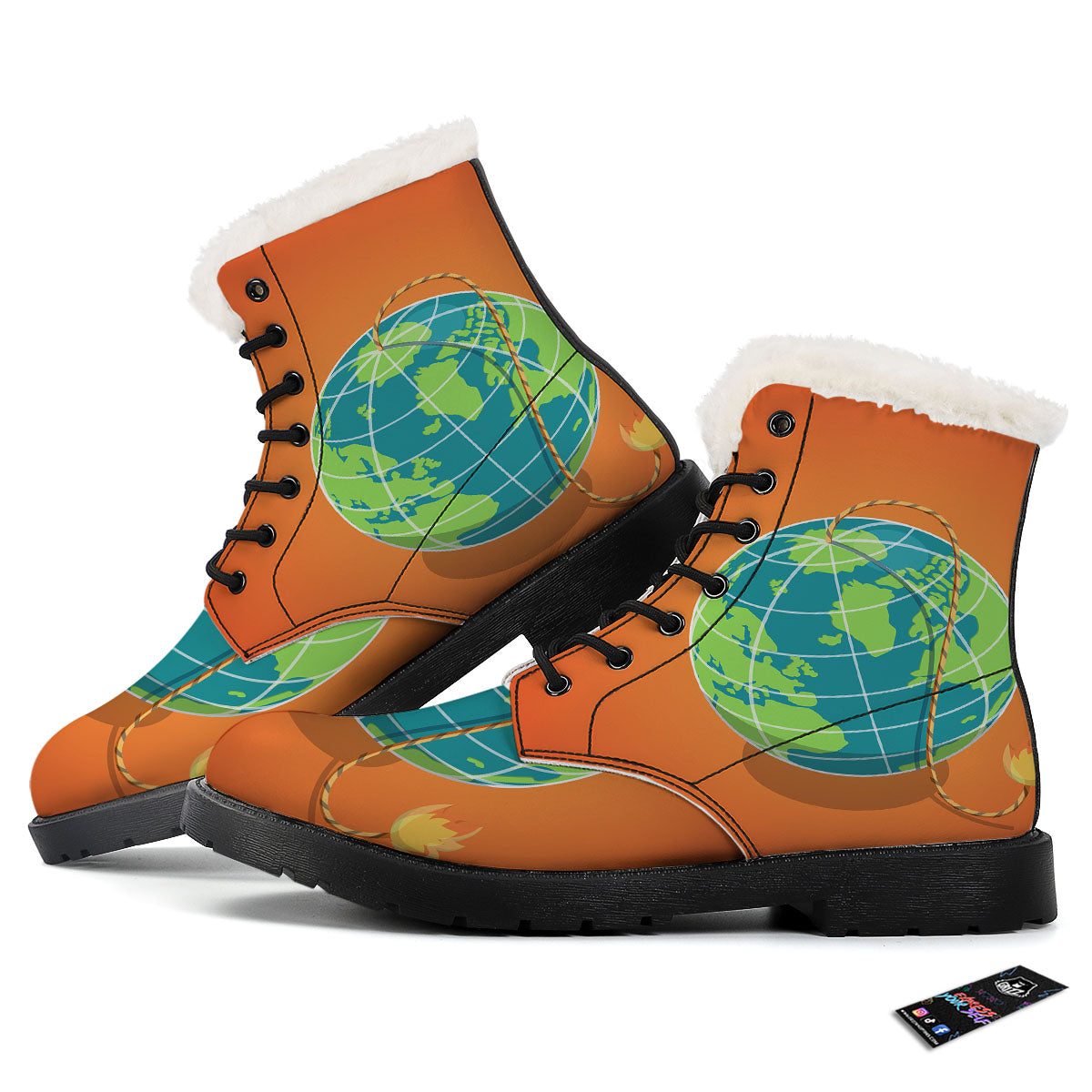 Planet Earth With Burning Fuse Orange Print Winter Boots-grizzshop