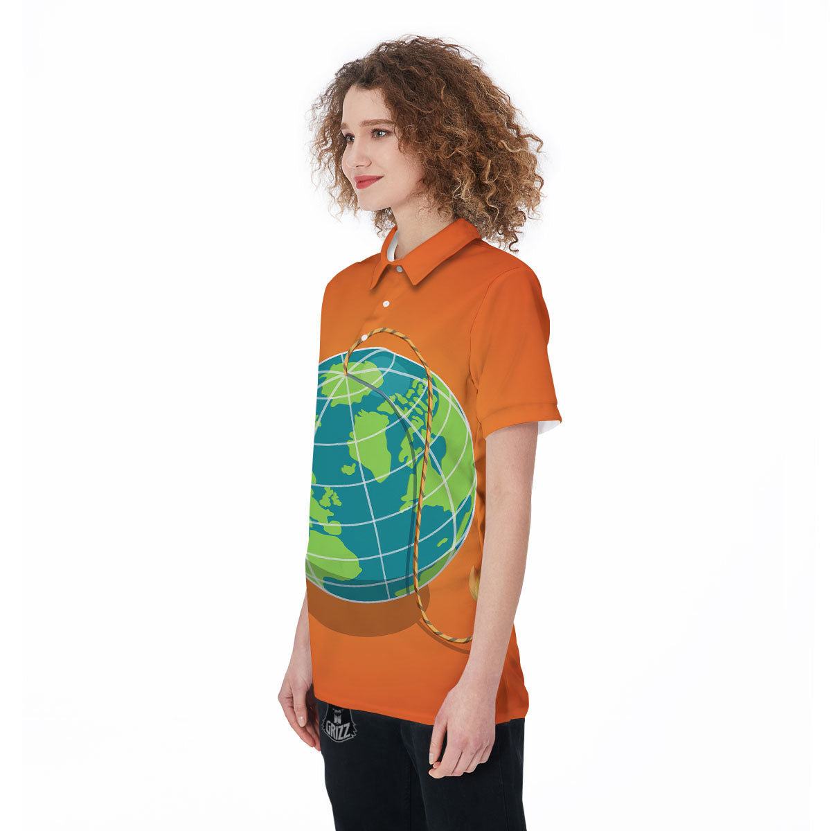 Planet Earth With Burning Fuse Orange Print Women's Golf Shirts-grizzshop