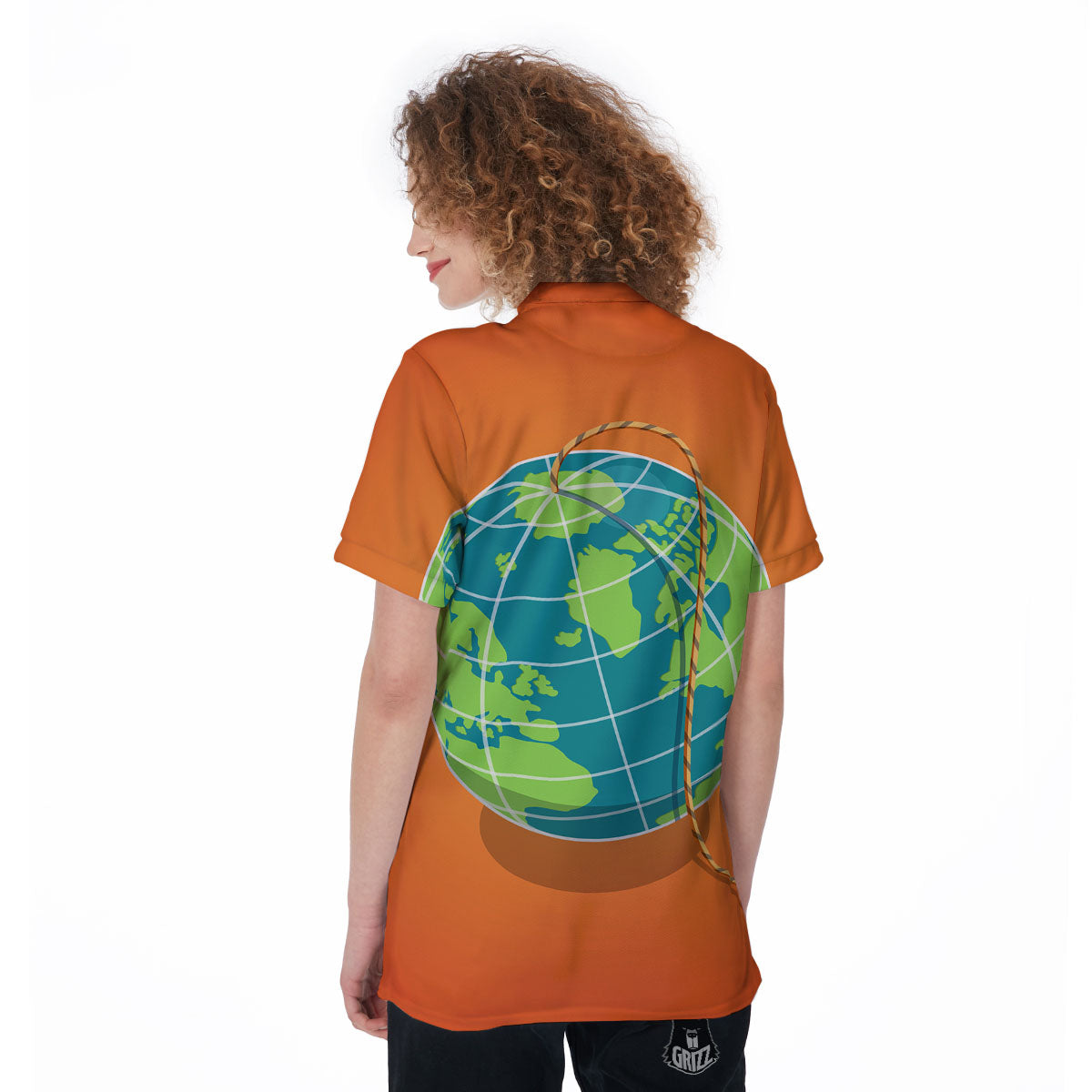 Planet Earth With Burning Fuse Orange Print Women's Golf Shirts-grizzshop