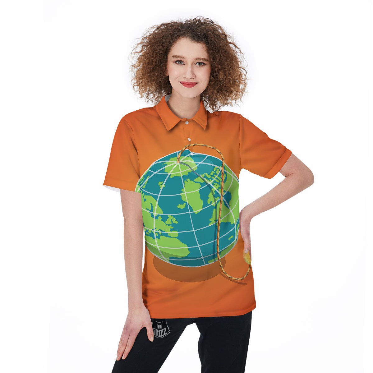 Planet Earth With Burning Fuse Orange Print Women's Golf Shirts-grizzshop