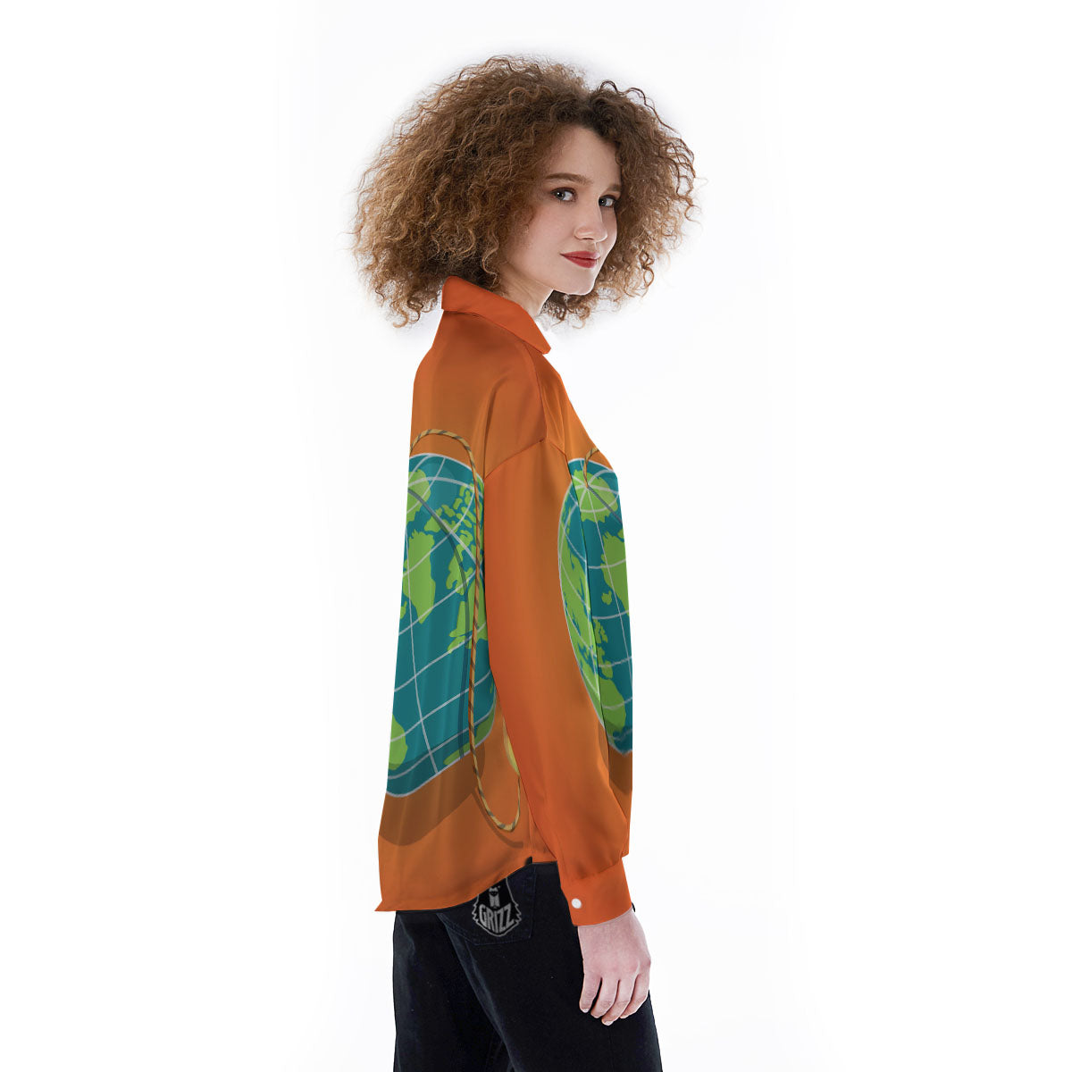 Planet Earth With Burning Fuse Orange Print Women's Long Sleeve Shirts-grizzshop