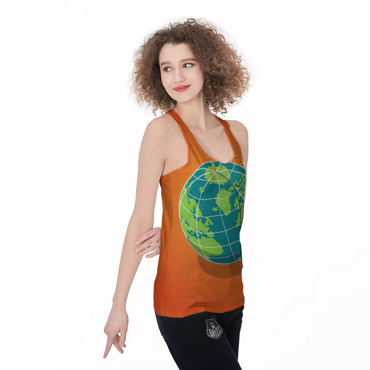 Planet Earth With Burning Fuse Orange Print Women's Racerback Tank Top-grizzshop