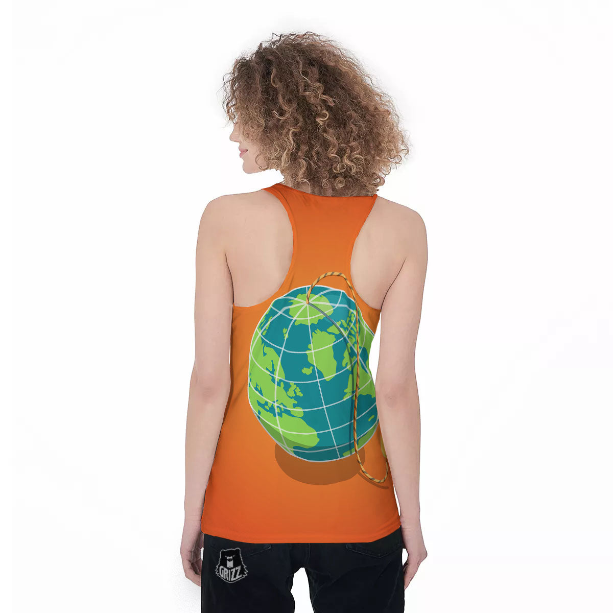 Planet Earth With Burning Fuse Orange Print Women's Racerback Tank Top-grizzshop