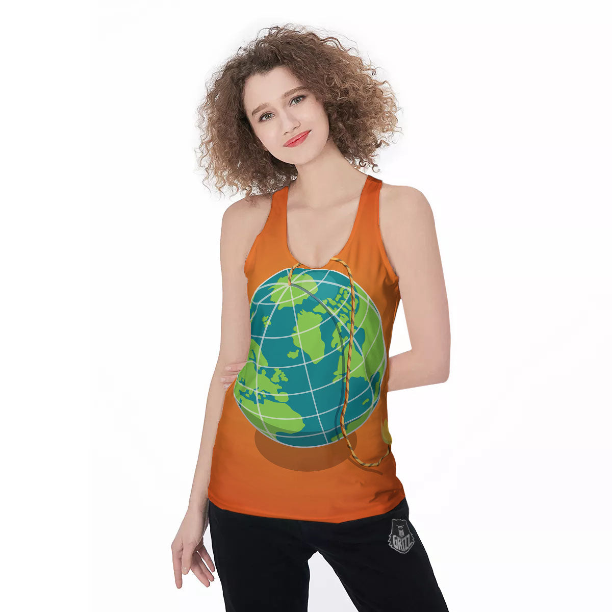 Planet Earth With Burning Fuse Orange Print Women's Racerback Tank Top-grizzshop