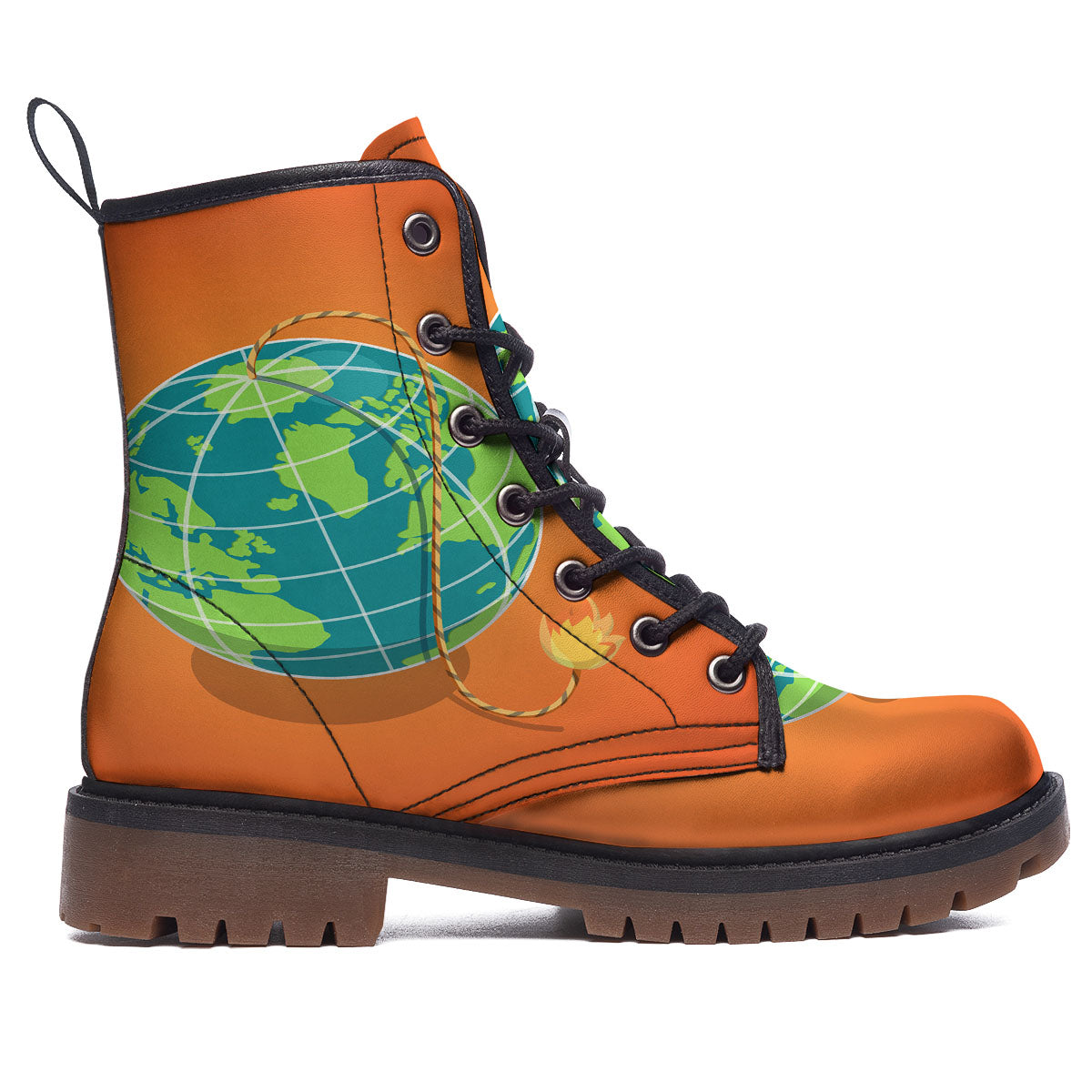 Planet Earth With Burning Fuse Orange Print Work Boots-grizzshop