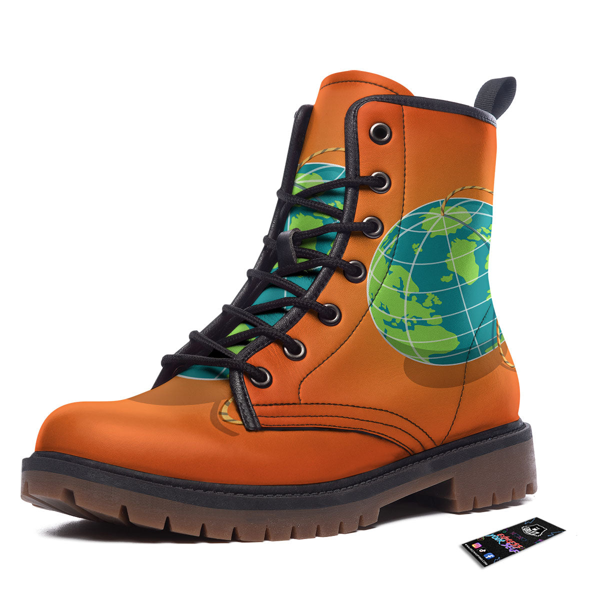 Planet Earth With Burning Fuse Orange Print Work Boots-grizzshop