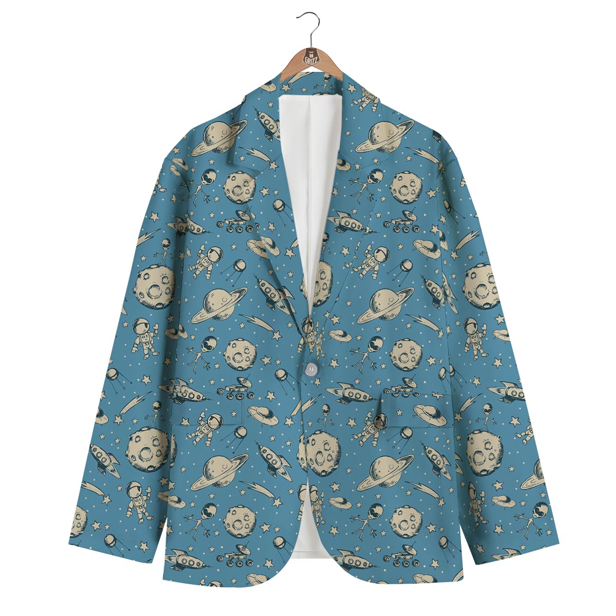 Planet Pattern Print Men's Blazer-grizzshop