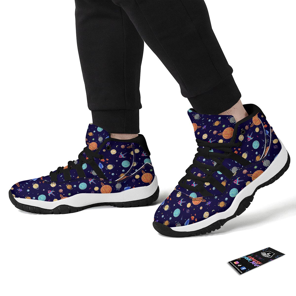 Planet Print Pattern Black Bball Shoes-grizzshop