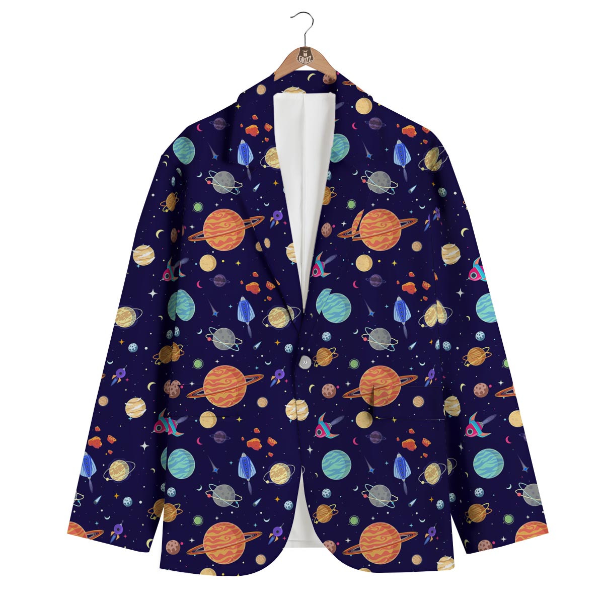 Planet Print Pattern Men's Blazer-grizzshop