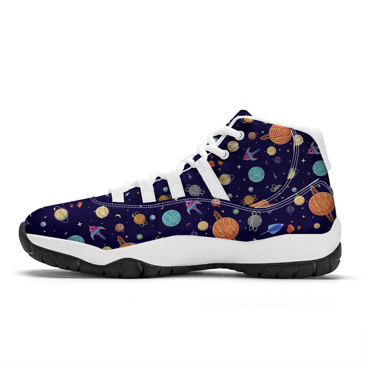 Planet Print Pattern White Bball Shoes-grizzshop
