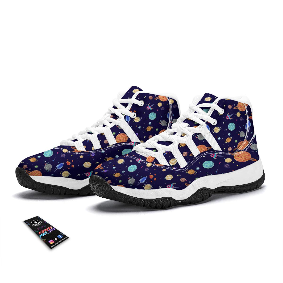 Planet Print Pattern White Bball Shoes-grizzshop